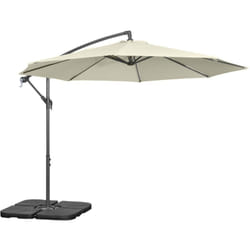 Ombrellone a Sbalzo con Manovella, Base a Croce e Pesi Beige - Outsunny