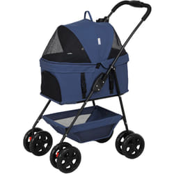 Pawhut - Passeggino Pieghevole per Cani 3 in 1 con Trasportino e Cestino Blu