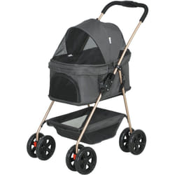 Pawhut - Passeggino Pieghevole per Cani 3 in 1 con Trasportino e Cestino Grigio