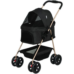 Pawhut - Passeggino Pieghevole per Cani 3 in 1 con Trasportino e Cestino Nero