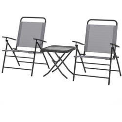 Set da Esterno Tavolo in Vetro e 2 Sedie Pieghevoli Reclinabili Grigio - Outsunny