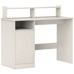 Homcom - Scrivania per pc con Supporto per Monitor, Armadietto e Ripiani Crema
