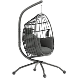 Outsunny - Poltrona da Giardino Sospesa con Gancio e 2 Cuscini Nero e Grigio