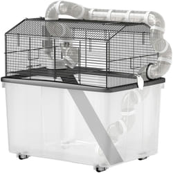 PawHut Casetta per Criceti 2 Piani con Ruote, Tubi e Rampa 58x43x57 cm Nero