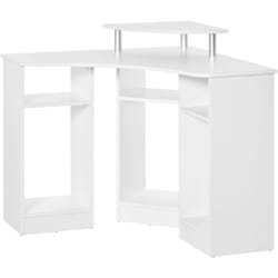 Scrivania Angolare in Legno Scrivania Porta pc con Ripiano Monitor Bianco - Homcom