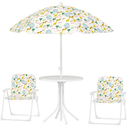 Set Tavolo, 2 Sedie e Ombrellone da Giardino per Bimbi 2-5 Anni Bianco - Aiyaplay