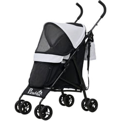Pawhut - Passeggino Cani con 2 Finestrelle a Rete e Guinzagli Nero e Grigio Chiaro