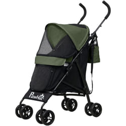 Pawhut - Passeggino Cani con 2 Finestrelle a Rete e Guinzagli Nero e Verde Scuro