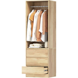 Mobile Guardaroba con Asta, Ripiano Aperto e 3 Cassetti color Teak - Homcom