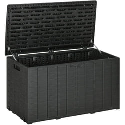 Outsunny - Baule da Esterno 366L in Plastica Effetto Legno 122.4x62x64.5 cm Nero