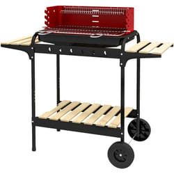 Outsunny - Barbecue a Carbone con Griglia Regolabile e Ripiani Rosso