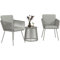 Outsunny - Set da Esterno 2 Sedie in Rattan e Tavolino in Vetro Stile Boho Grigio