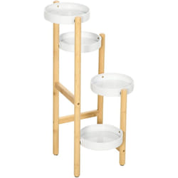 Outsunny - Porta Piante con 4 Ripiani a Vassoio in Bambù 28x28x80 cm Bianco