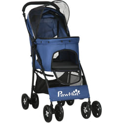 Pawhut - Passeggino Cani con Cesto, Cuscino e 2 Guinzagli Nero e Blu Scuro