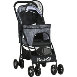 Pawhut - Passeggino Cani con Cesto, Cuscino e 2 Guinzagli Nero e Grigio