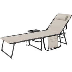 Outsunny - Lettino Sdraio Pieghevole e Reclinabile a 5 Livelli con Cuscino Crema