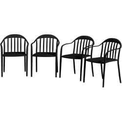 Set 4 Sedie per Esterno Impilabili con Braccioli in pp Nero - Outsunny