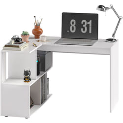 HOMCOM Scrivania Angolare Moderna con 4 Ripiani in Legno 120x100x77 cm Bianco