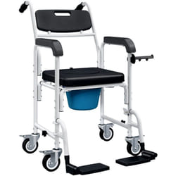 Sedia da Doccia a Rotelle Impermeabile 4 in 1 i Alluminio e Plastica Nera - Homcom