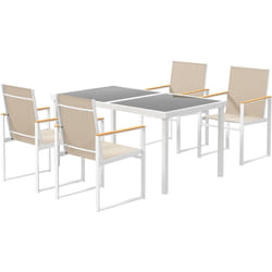 Outsunny - Set Tavolo da Esterno Rettangolare in Vetro e 4 Sedie con Braccioli