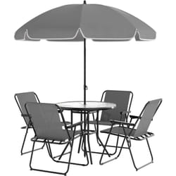 Set da Esterno 6pz con 4 Sedie, Tavolo e Ombrellone Grigio e Nero - Outsunny