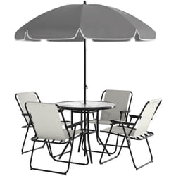Set da Esterno 6pz con 4 Sedie Pieghevoli, Tavolo Rotondo e Ombrellone - Outsunny