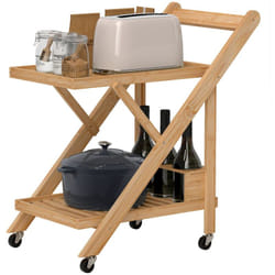 Carrello Portavivande Pieghevole da Cucina 2 Livelli con Portabottiglie - Homcom