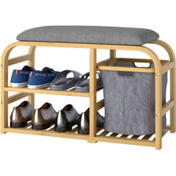 Homcom - Panca Scarpiera a Doghe Imbottita con Cesto Estraibile 70x30x45cm Legno
