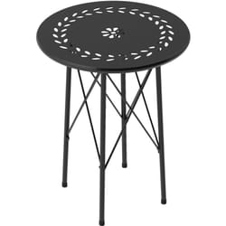 Tavolino da Giardino in Acciaio con Intagli a Fiori Ø40x50 cm Nero - Outsunny