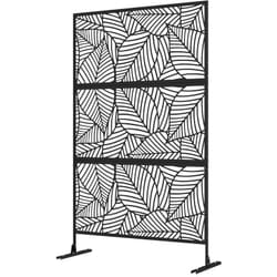 Separé Divisorio da Esterno e Traliccio per Piante Design a Foglie Nero - Outsunny