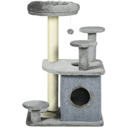 Tiragraffi per Gatti con Casetta e Lettino in Peluche 60x48x92cm Grigio - Pawhut