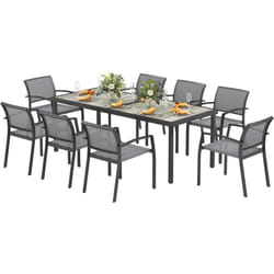 Outsunny - Set con Tavolo da Giardino e 8 Sedie Impilabili con Braccioli Grigio