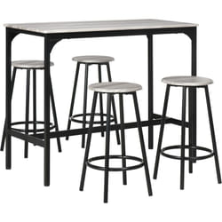 HOMCOM Set da Cucina 5 Pz con Bancone da Bar e Sgabelli Abbinati Grigio e Nero
