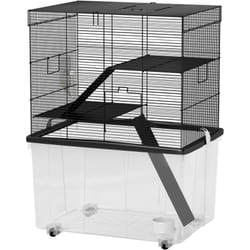 Pawhut - Casetta per Criceti 3 Piani con Ruote, Rampe e Bottiglia 58x43x74 cm Nero