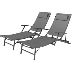 Set 2 Lettini Prendisole Pieghevoli Schienale Regolabile Cuscino Grigio - Outsunny