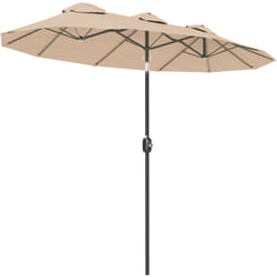 Outsunny - Ombrellone da Giardino Doppio con Manovella e 3 Prese d'Aria Caffè