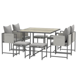Outsunny Set da Giardino con Tavolo da Pranzo, 4 Sedie e 4 Sgabelli Grigio