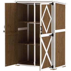 Outsunny - Capanno Attrezzi con 2 Ripiani e 2 Porte in Legno Marrone e Bianco