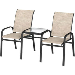 Panchina da Giardino con Tavolino Centrale in Vetro Marrone Nero - Outsunny