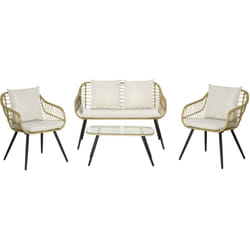 Outsunny - Set da Esterno 4 Pz con 2 Sedie, Divanetto e Tavolino Naturale e Crema