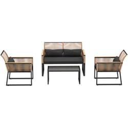 Outsunny - Salotto da Esterno Rattan pe con Divano, 2 Poltrone, Tavolino Nero