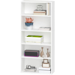HOMCOM Libreria Moderna a 5 Ripiani con 3 Scaffali Flessibili in Legno Bianco