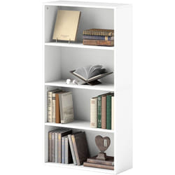 Libreria Moderna a 4 Ripiani con 2 Scaffali Flessibili in Legno Bianco - Homcom