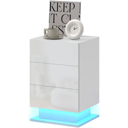 Homcom - Comodino con 3 Cassetti e led Regolabile con Telecomando Bianco Lucido