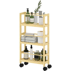 Carrello Bagno a 3 Livelli a Doghe con Ruote 36x15x73cm Colore Legno - Homcom