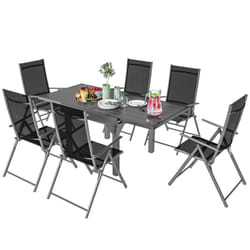 Outsunny - Set da Giardino 7 pz con 6 Sedie e Tavolo Allungabile Grigio e Nero