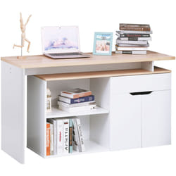 Scrivania pc Angolare con Piano Estraibile e Libreria Legno e Bianco - Homcom