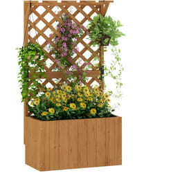 Outsunny Letto per Orto Rialzato in Legno con Traliccio e Pergola 64x33x122 cm