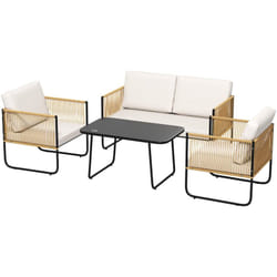 Outsunny - Set da Esterno 4 Pz con Divanetto, 2 Poltrone e Tavolino Basso
