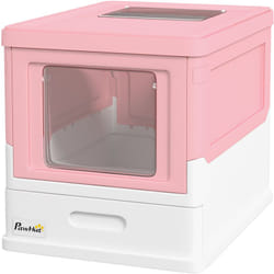 PawHut Lettiera Coperta per Gatti con Paletta e Vassoio Estraibile Rosa e Bianco
